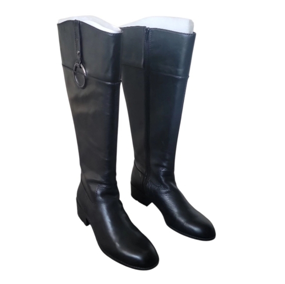 Shoes - Alfani Women Black Faux Leather Knee-High Riding Boots Size 10W